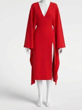 Valentino Garavani Women's Red Cape-style V-neck Silk midi-dress Size 40